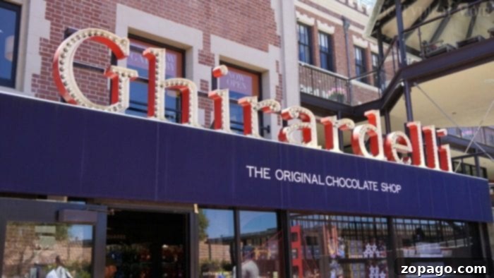 San Francisco Family Adventures 2 Ghirardelli Square with chocolate store sign