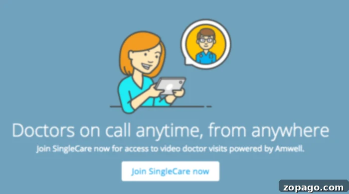 Holiday Doctor Finder 3 SingleCare logo and details for virtual healthcare services