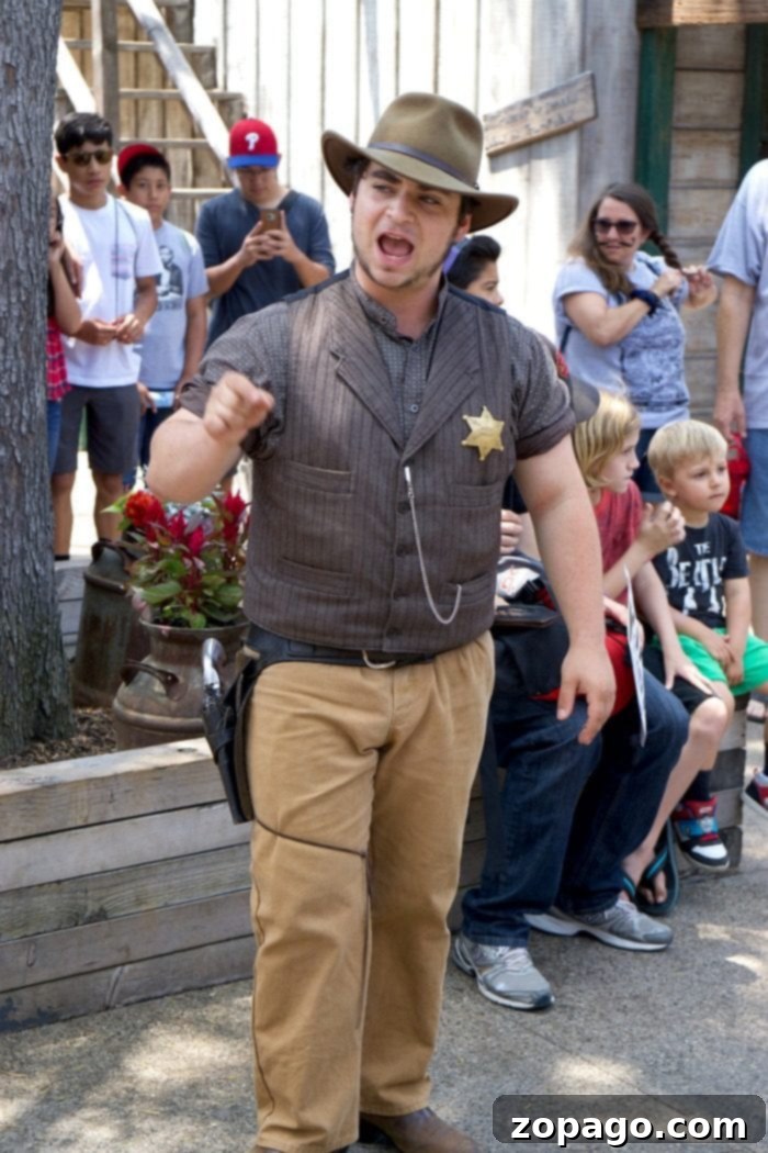 Knott's Berry Farm Ghost Town Alive is the newest live adventure you can experience right now! Take yourself back to the Wild Old West in California today. Knott's Berry Farm Ghost Town Alive character engaging with a child