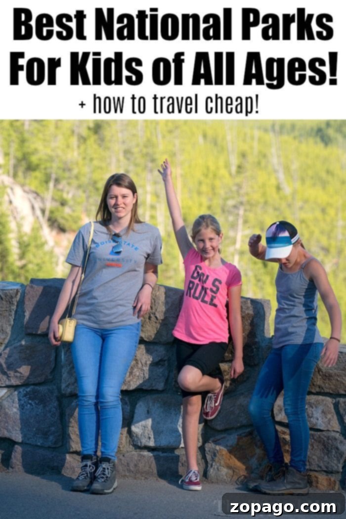 Best National Parks for Kids: Family Road Trip Adventures Family enjoying a hike in a National Park with scenic views