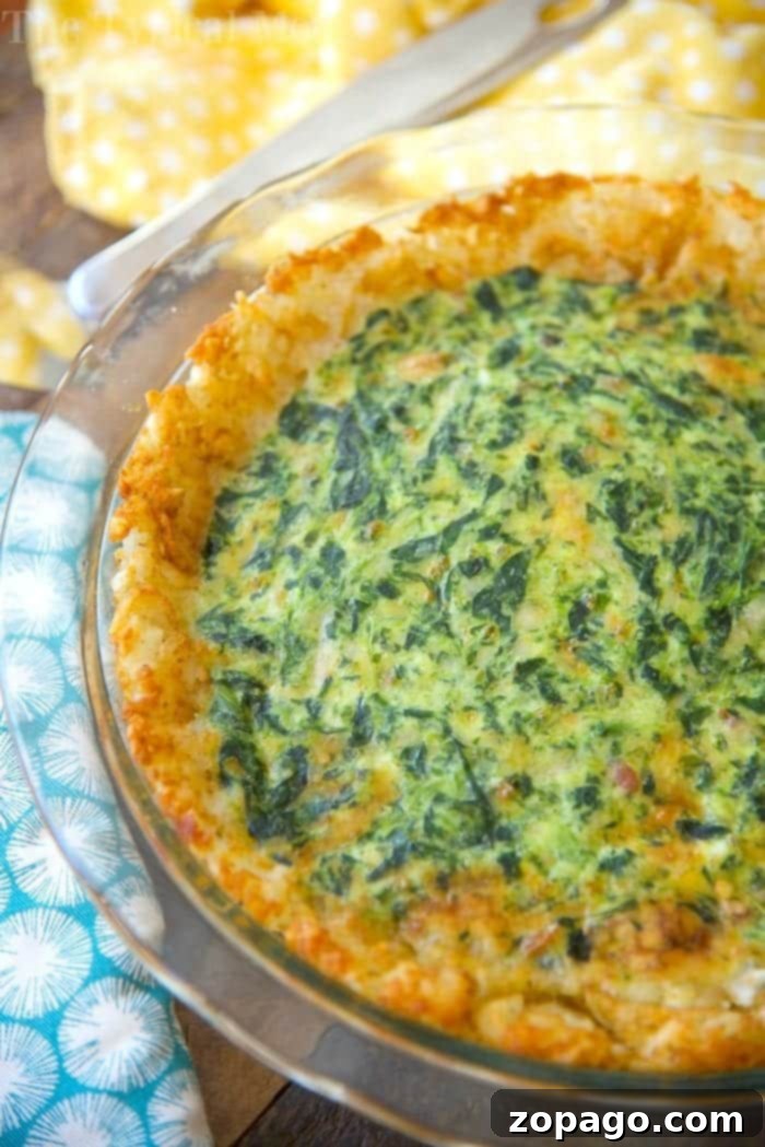 Tater Tot Crusted Spinach Quiche: A Crunchy & Flavorful Brunch Staple Delicious tater tot crusted spinach quiche, perfect for breakfast or brunch.
