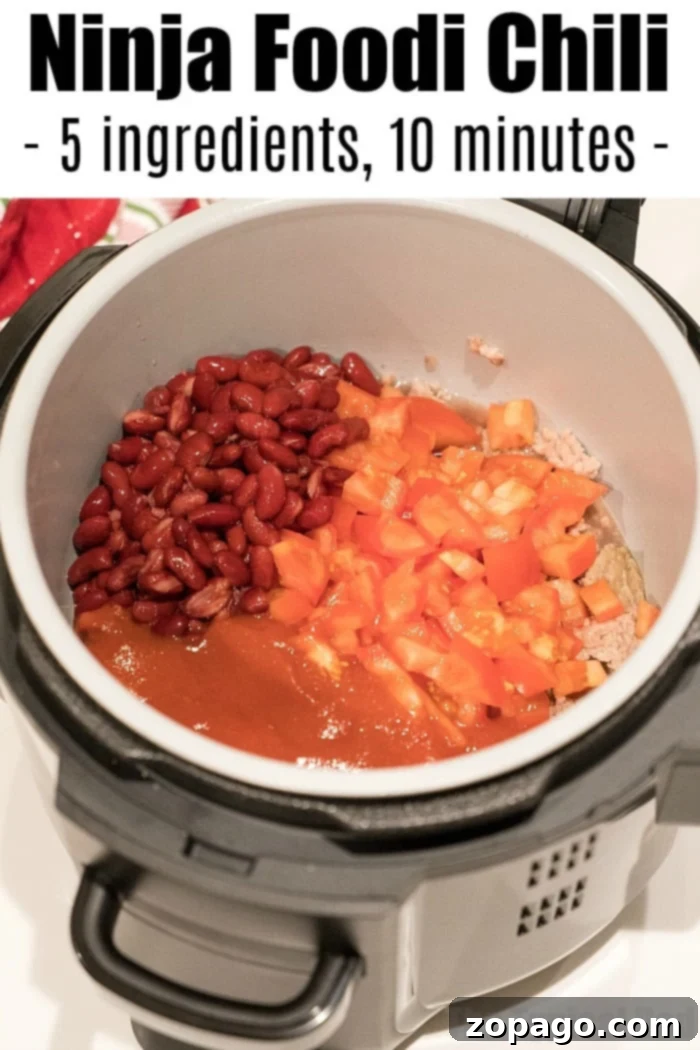 Ninja Foodi Chili 5 Ingredients Big Flavor 6 Close-up of Ninja Foodi chili with toppings