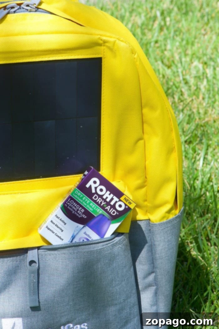 things to pack for a road trip - person wearing a solar backpack