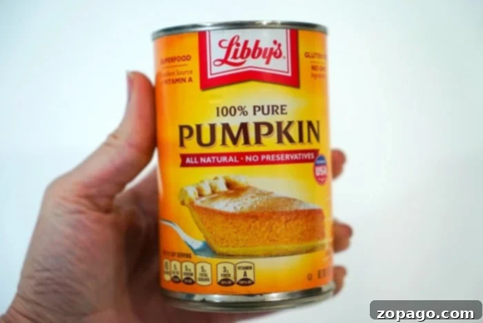 Essential Canned Pumpkin Puree for Your No-Bake Cheesecake A vibrant orange can of pumpkin puree, ready to be used as a key ingredient in making a delicious homemade pumpkin dessert.