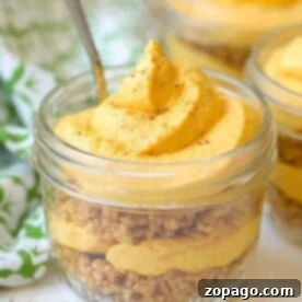 No Bake Pumpkin Cheesecake in a jar, presented as a delicious and easy fall dessert, topped with a swirl of cream.