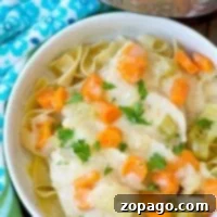A hearty bowl of pork stew with carrots, celery, and pasta, all warmly garnished with parsley. This perfectly illustrates a comforting Instant Pot Pork Stroganoff recipe.