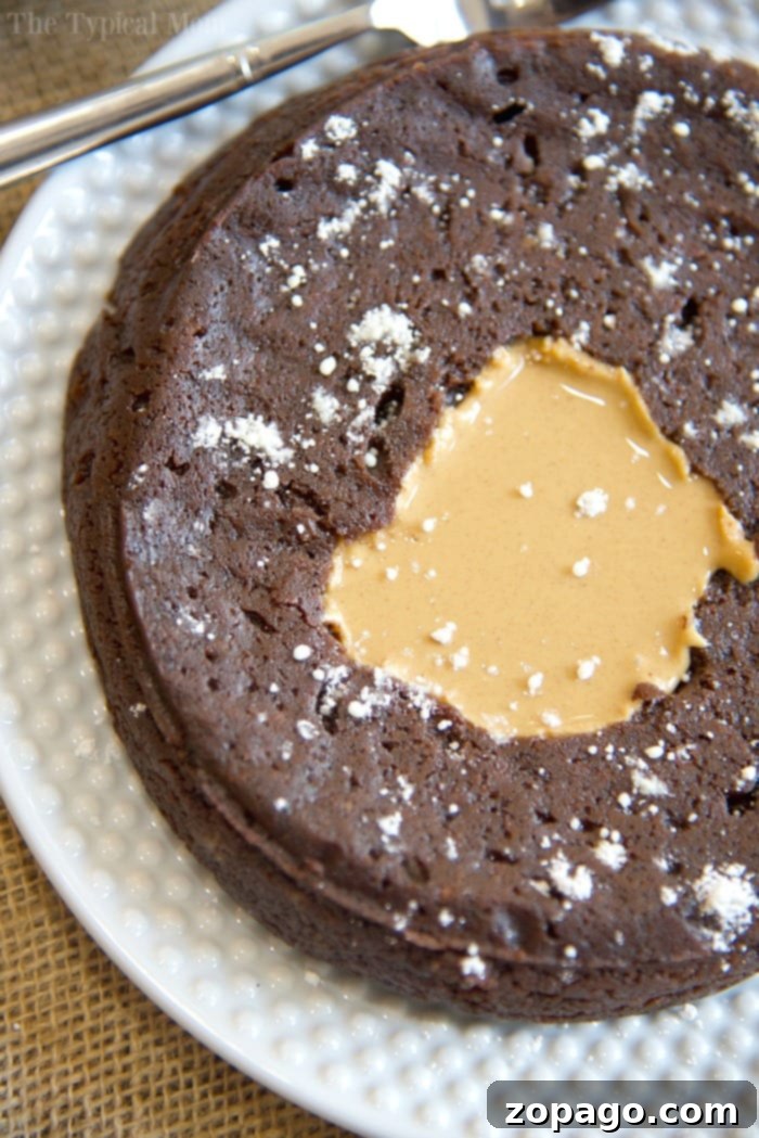 Instant Pot Dessert Delights 5 A brownie with a gooey peanut butter center, elegantly served on a white plate.