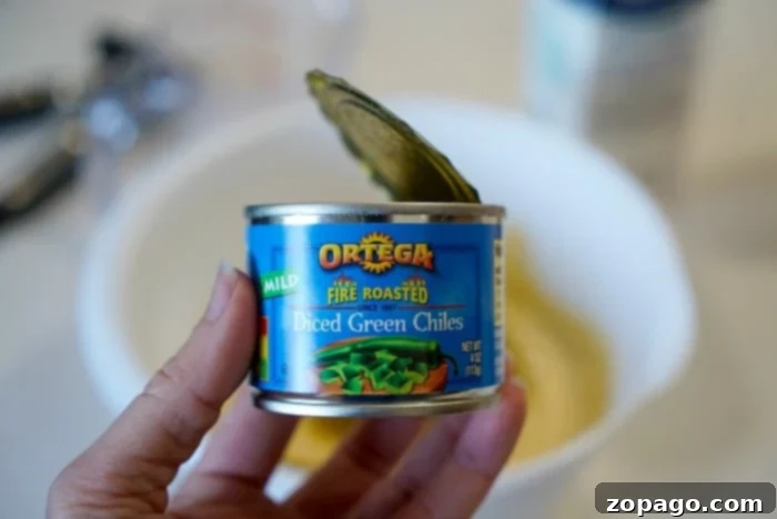 Easy Crockpot Corn Casserole 4 A can of drained diced chiles, ready to be added to the corn casserole for a hint of spice.