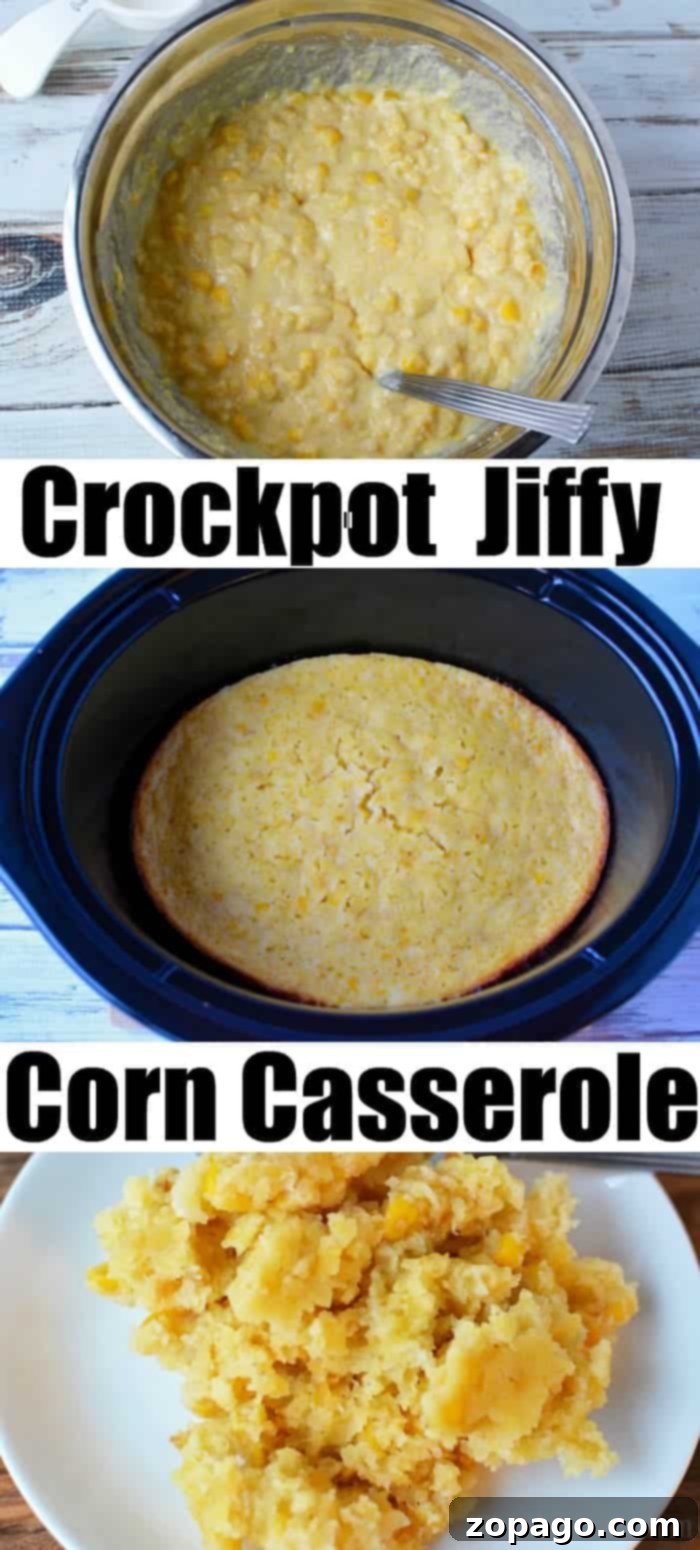 Moist, sweet, and cheesy Crockpot Corn Casserole is a perfect vegetarian side dish. Crockpot corn pudding with a golden-brown top, ready to be served from the slow cooker.