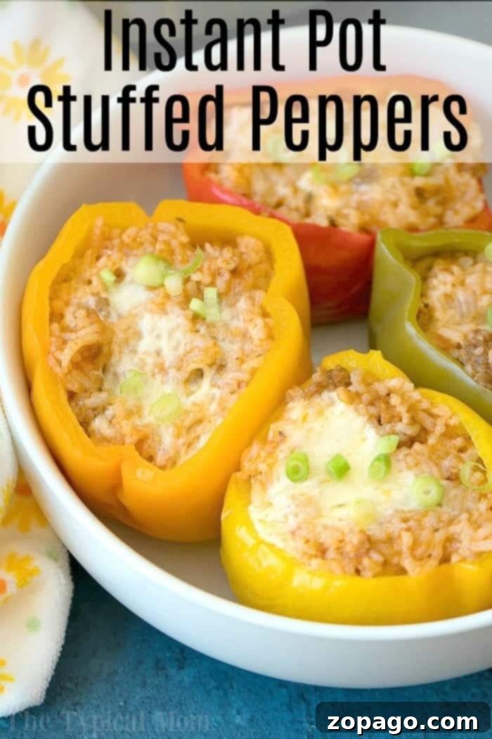 Serve up these amazing Instant Pot Stuffed Peppers! Instant Pot stuffed peppers on a serving plate