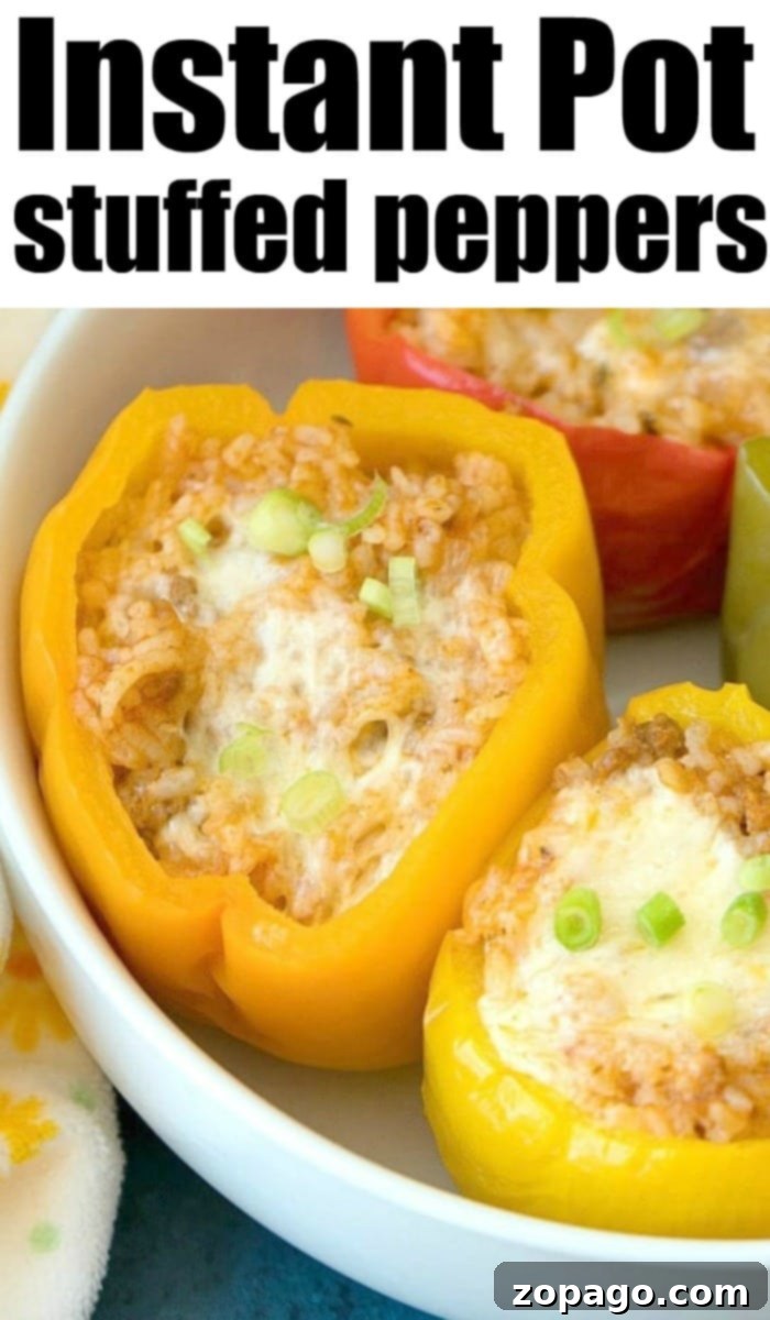 Effortless Instant Pot Stuffed Peppers 4 Stuffed Bell Peppers ready to be served