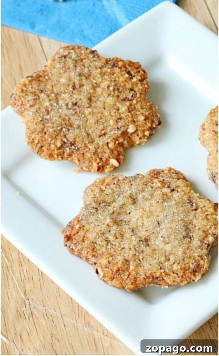 Effortless Holiday Hazelnut Bites 3 Close-up of three hazelnut cookies on a white plate, showcasing their delicate texture and golden-brown edges. Perfect for a cozy autumn afternoon or festive celebration.