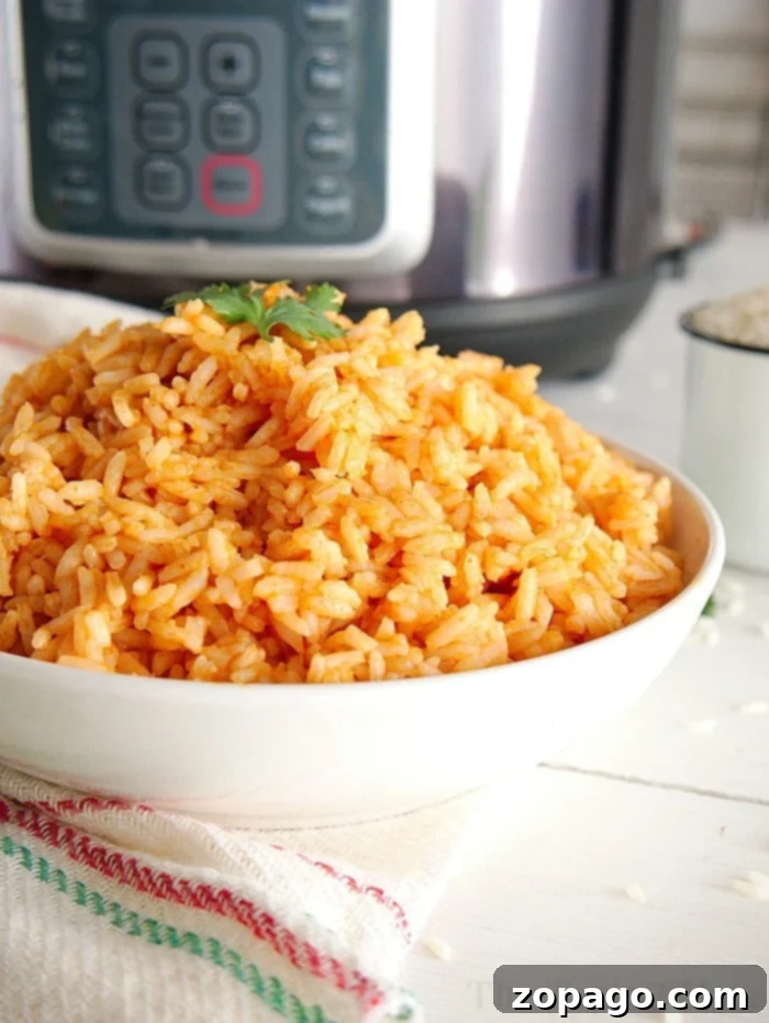 Simple and flavorful Instant Pot Mexican rice. #instantpot #mexicanrice A bowl of vibrant Instant Pot Mexican rice, a delicious and easy side dish.