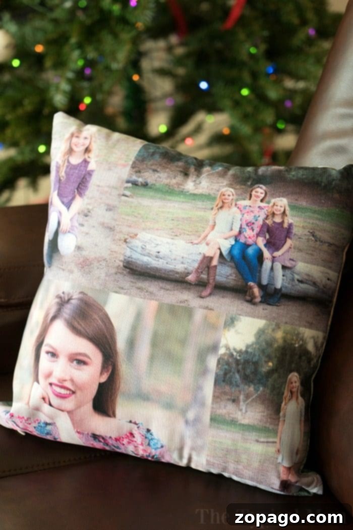 Make your home truly yours with custom personalized pillows. A soft, personalized throw pillow featuring multiple heartwarming family photos in a collage layout, perfect for adding a unique and comfortable touch to any home interior.