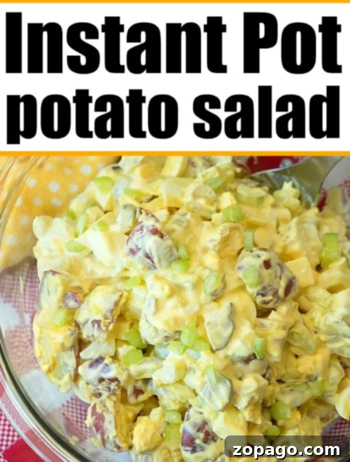 Delicious Egg Potato Salad - Quick Instant Pot Recipe A close-up shot of a bowl of creamy egg potato salad, highlighting the texture and ingredients.