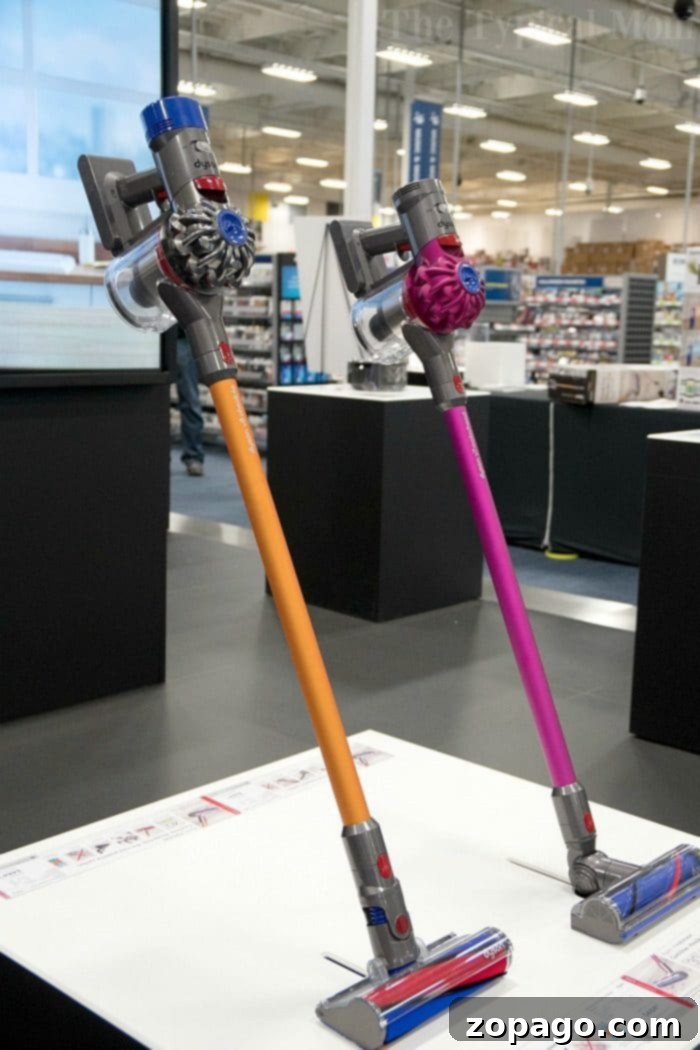 Dyson's Supersonic Dry 4 Various Dyson vacuum models displayed at Best Buy