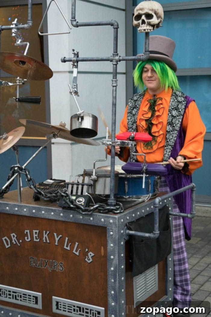 Character Interactions at Legoland Brick or Treat: Festive Music and Fun Musician dressed as a spooky character at Legoland Brick or Treat