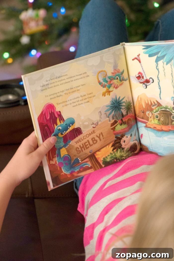 Christmas Eve Treasure Box 4 Open personalized children's Christmas book, showing a character with the child's name.