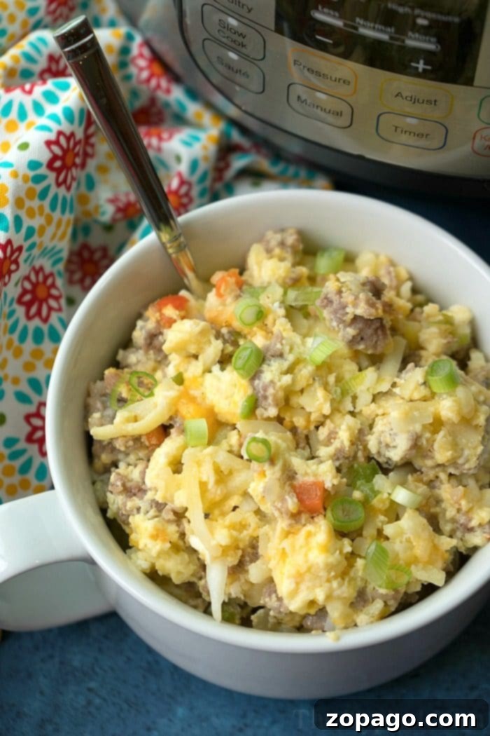 This Instant Pot breakfast casserole recipe is perfect for the weekend or for the holidays! Packed with eggs and sausage it will fill you up & made quickly. Instant Pot Breakfast Casserole 2