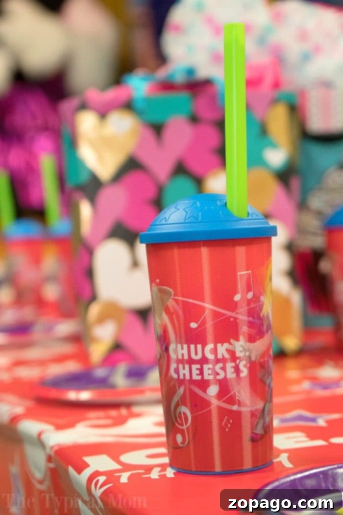 Chuck E. Cheese Birthday Party Packages Offer Lifetime Refillable Cups Chuck E. Cheese birthday party featuring kids enjoying refillable drinks