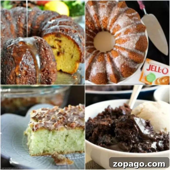 Collection of four incredibly moist and easy pudding cake recipes. A collage featuring four different types of easy pudding cakes, showcasing their moist texture and appealing presentation.