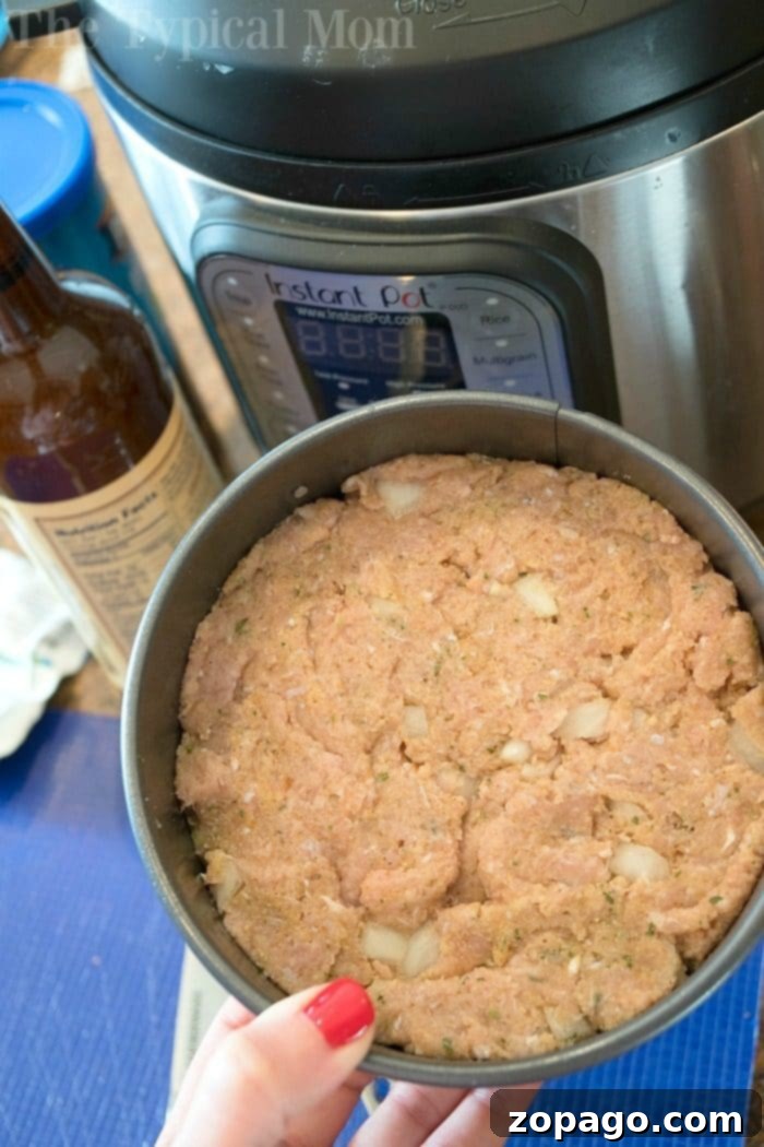 Tender Instant Pot Turkey Meatloaf 4 Cooked Instant Pot Turkey Meatloaf in a springform pan