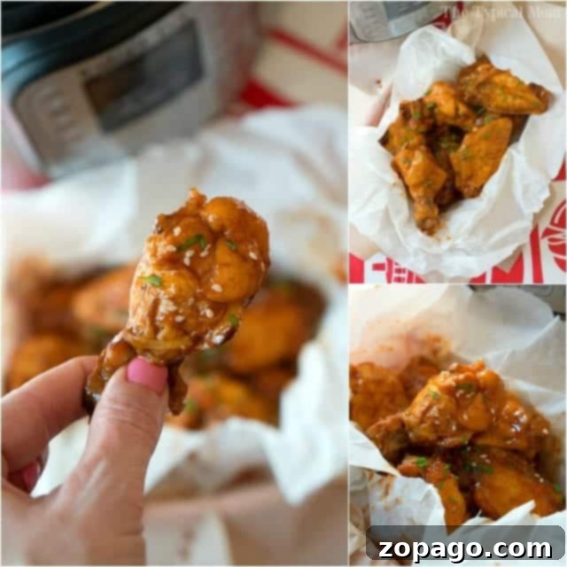 Effortless Pressure Cooker Frozen Chicken Wings 6 A serving of succulent instant pot frozen wings, perfectly cooked and glistening with barbecue sauce, ready to be enjoyed.
