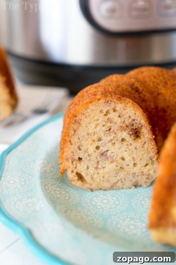 Effortless Instant Pot Banana Bread 4 Instant Pot banana bread, freshly baked and ready to be sliced.