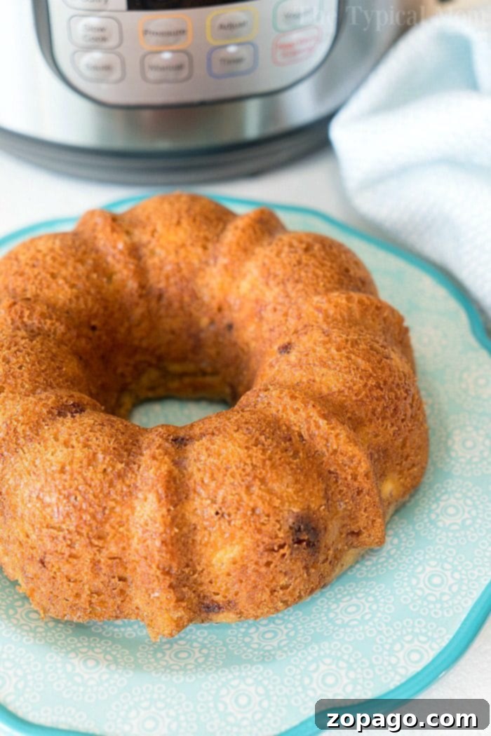 Effortless Instant Pot Banana Bread 5 pressure cooker banana bread ready to be lifted from the pot