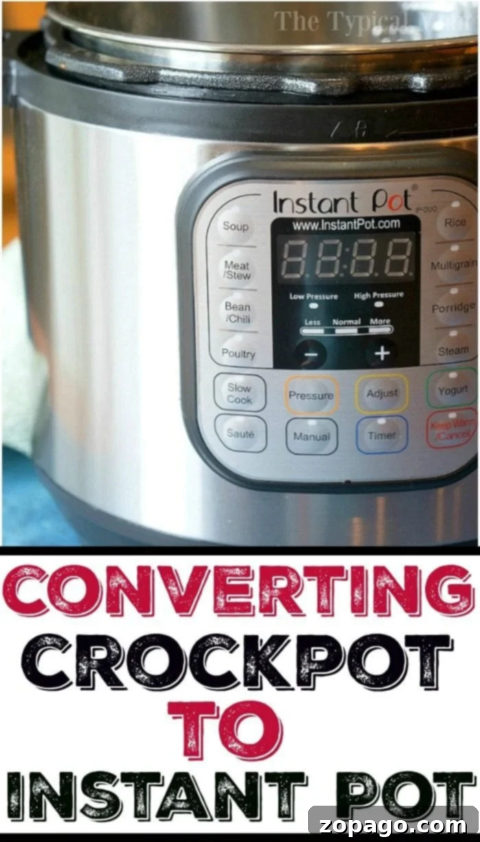 Slow cooker vs Instant Pot cooking times and how they vary. How long to cook meat and other dishes in your pressure cooker that you normally would in your crockpot and free printable cook time charts that will help you navigate thru your new world of pressure cooking. #instantpot #crockpot #conversiontimes #cooktimes #slowcooker #instantpotrecipes #crockpotrecipes #thetypicalmom Slow Cooker vs Instant Pot 2