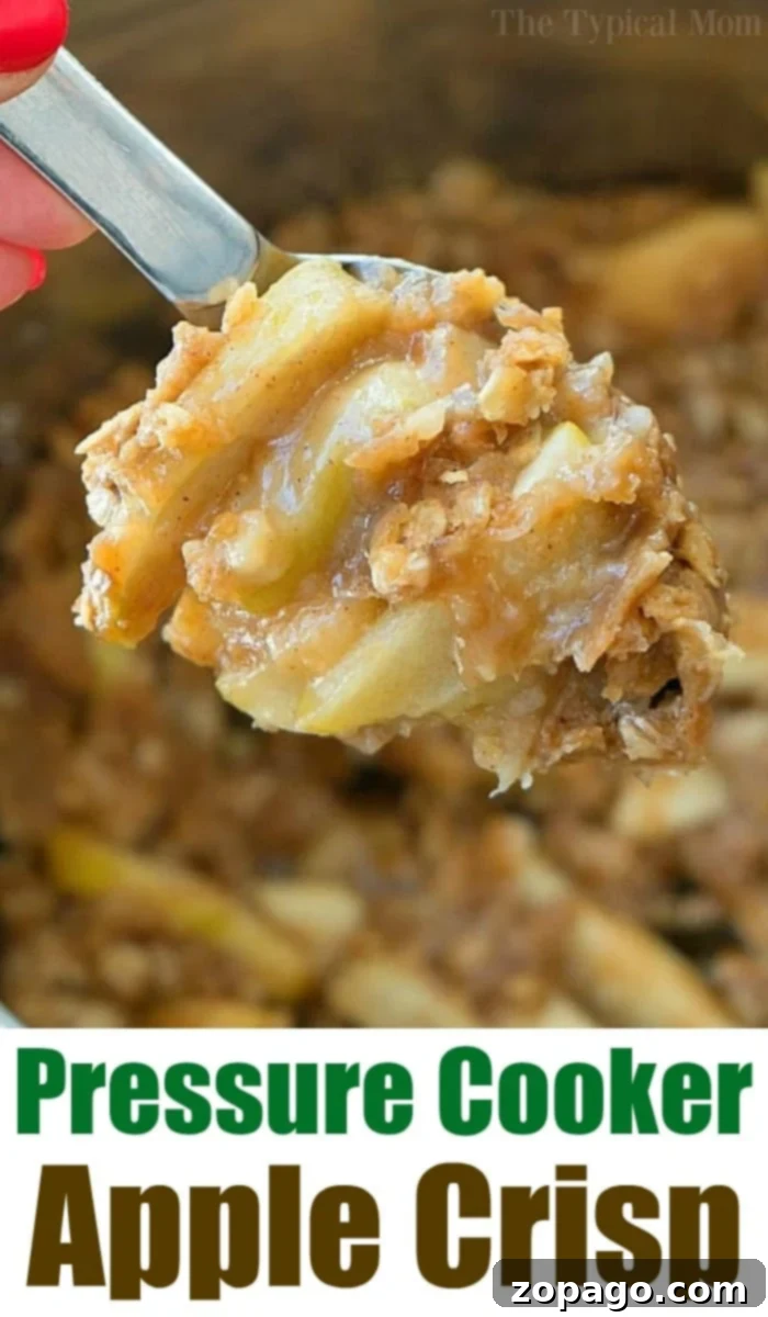 Pressure cooker apple crisp fruit dessert. Try it this week! #instantpot #pressurecooker #apples #applecrisp #dessert #bakedapples #instantpotrecipes #thetypicalmom #easy instant pot apple crisp