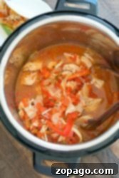 Easy Instant Pot Salsa Chicken 5 A hearty bowl of Instant Pot Salsa Chicken, shredded and mixed with vegetables in a rich, savory sauce, ready to be served.