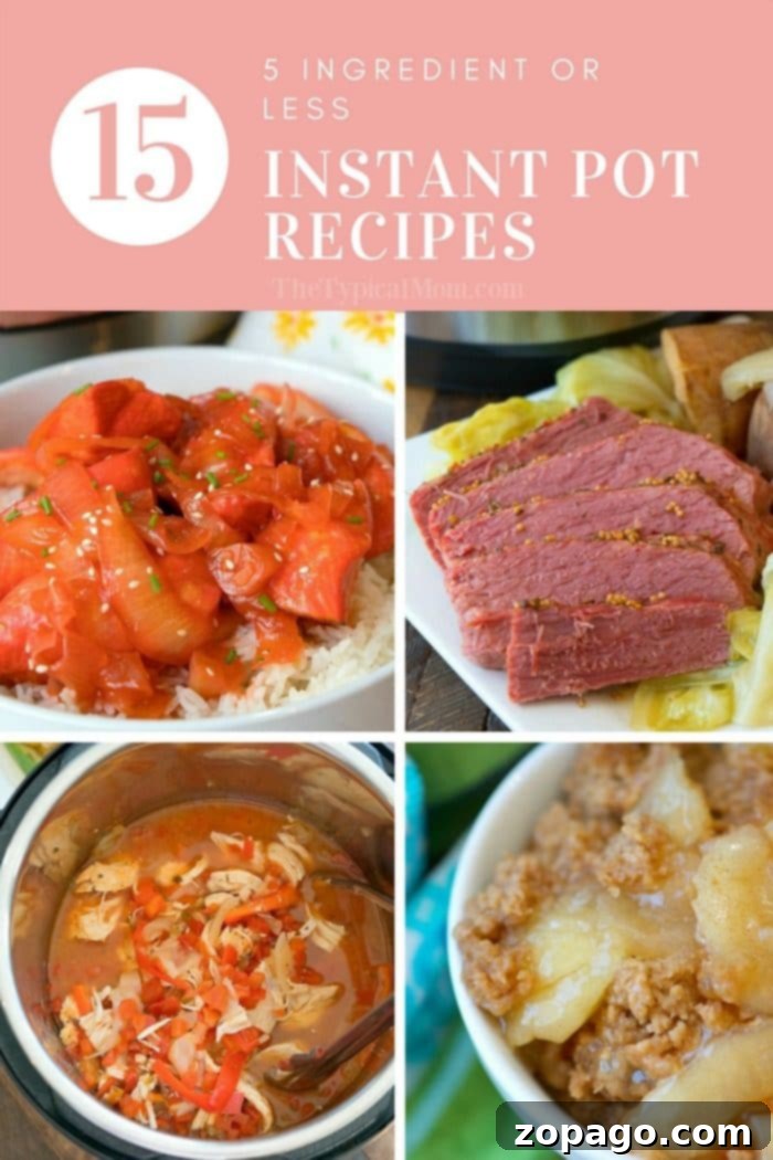 3 ingredient Instant Pot recipes + more with 5 ingredients or less. From dinner to dessert and side dishes in between, we are sharing the easiest meal ideas you can make in your pressure cooker today. #instantpot #pressurecooker #3ingredients #instantpotrecipes #dinners #thetypicalmom #roundup 3 Ingredient Instant Pot Recipes