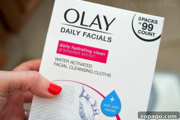 My Fast Five Beauty 2 Olay Daily Facials cleansing cloths for a quick and effective skincare routine.