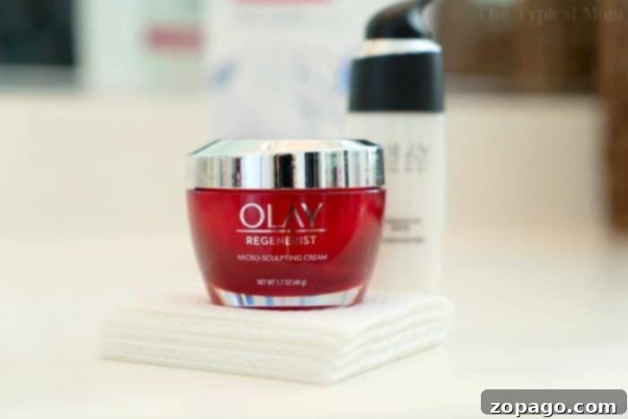 My Fast Five Beauty 4 Olay Regenerist Micro-Sculpting Cream applied as part of a daily skincare routine.