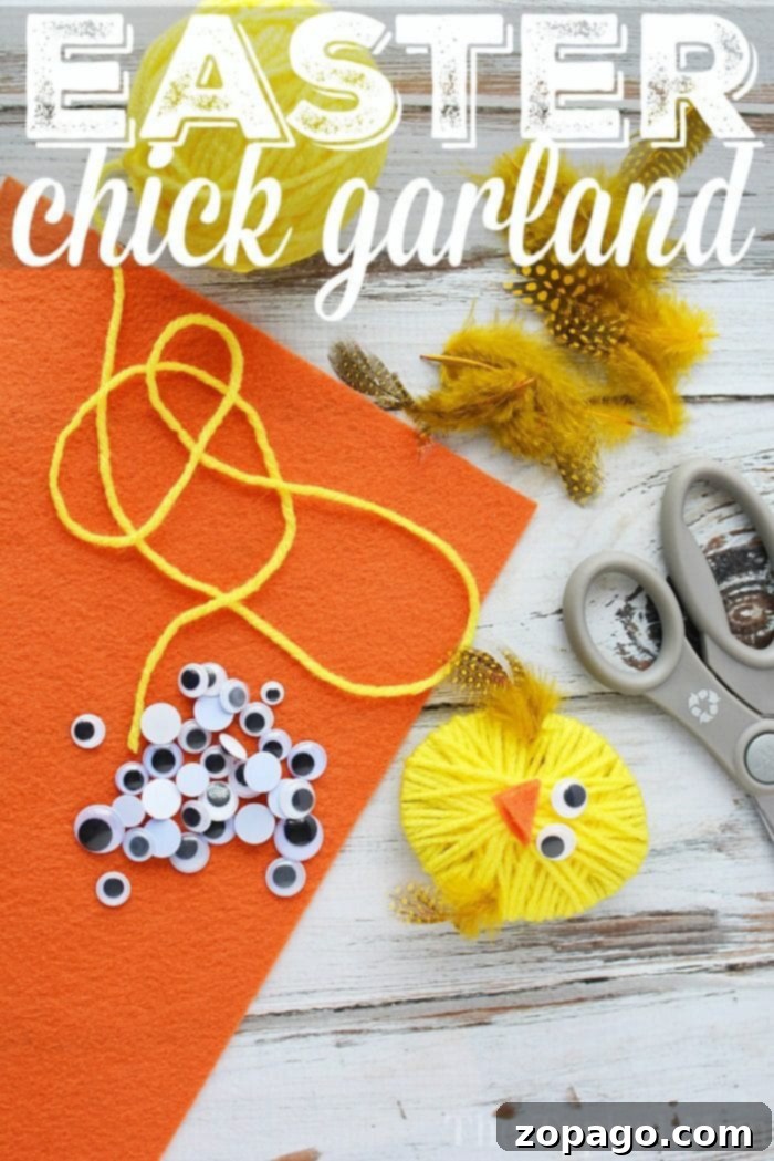 Create an adorable and easy DIY Yarn Chick Easter Garland for Spring mantel decoration. Perfect craft for kids and adults. Charming DIY Yarn Chick Easter Garland for Spring Decor