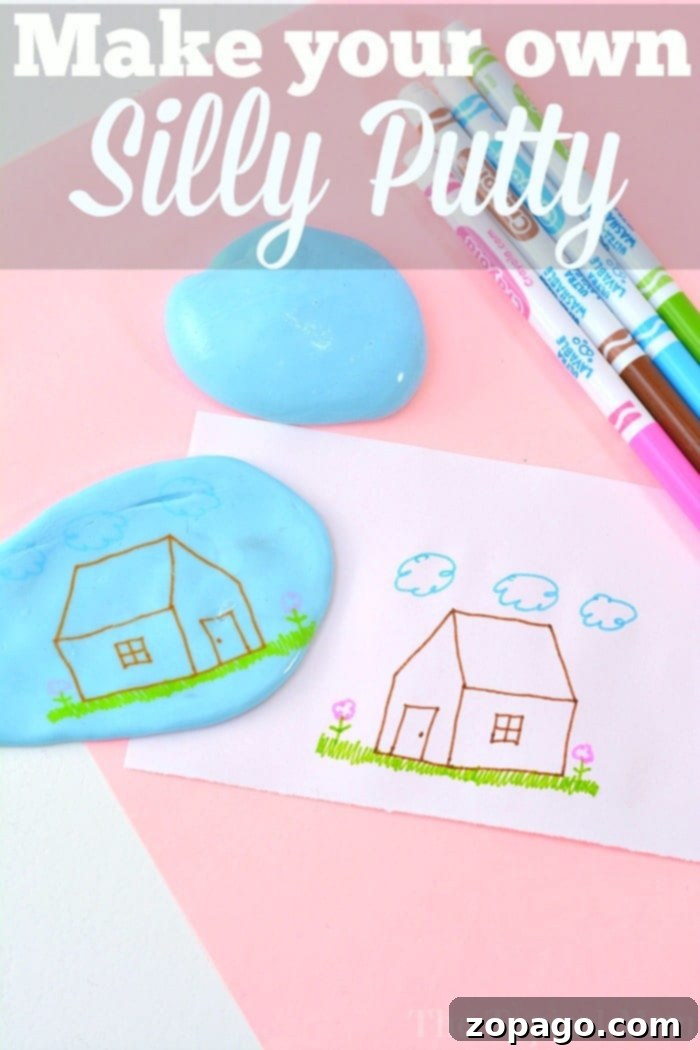 Homemade Playdough Recipes for Kids 6 Child's hands stretching and playing with homemade silly putty, demonstrating its unique texture.