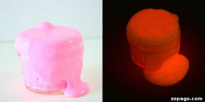 Slime That Lights Up the Night 2 Hands stretching glowing slime in a darkened room