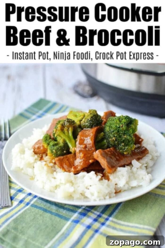 Pressure cooker beef and broccoli recipe. Made in my Instant Pot the other night it has a thick flavorful sauce and tender beef with vegetables cooked together in one pot. Pressure-Cooker-Beef-and-Broccoli