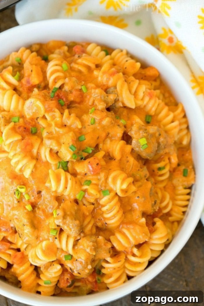 The finished Cheesy Instant Pot Goulash, a hearty and delicious meal. Large pot of Cheesy Instant Pot Goulash, ready to serve