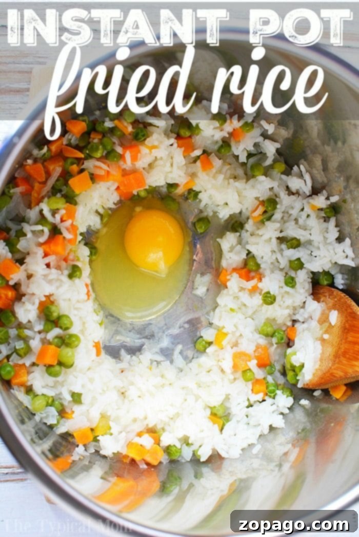 Versatile Pressure Cooker Fried Rice: Perfect for Instant Pot & Ninja Foodi A close-up of fragrant Instant Pot fried rice with visible peas, carrots, and scrambled egg pieces, showcasing its rich texture and colorful ingredients.