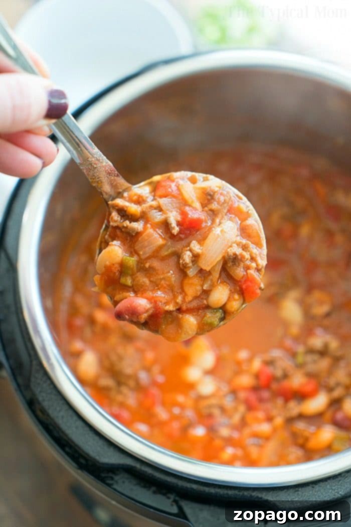 This easy pressure cooker chili with dry beans recipe is great! Using a 13 bean blend and no soaking required you can now made homemade chili in your Instant Pot in under 45 minutes total! A hearty dinner idea that is perfect year round and a family favorite around here, even with my kids. #pressurecooker #instantpot #chili #homemade #drybeans #bean #drybeans #nosoak #instantpotrecipes #thetypicalmom pressure cooker chili with dry beans