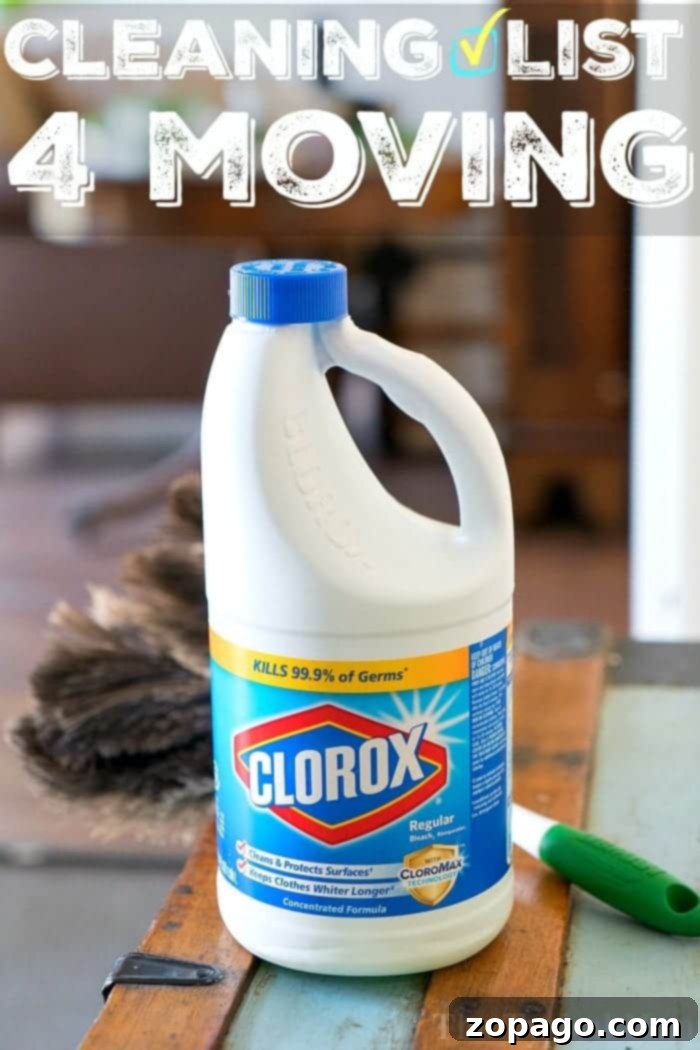 If you're moving you need this free move in move out cleaning printable to keep you organized! There is a lot to do when you move out of a house and a lot to disinfect when you move into a new home. Here's what you need to get it all done, and how to make cleaning fun with kids. #cleaning #moving #move #checklist #printable #bleach Move In Move Out Cleaning: Disinfecting High-Touch Areas