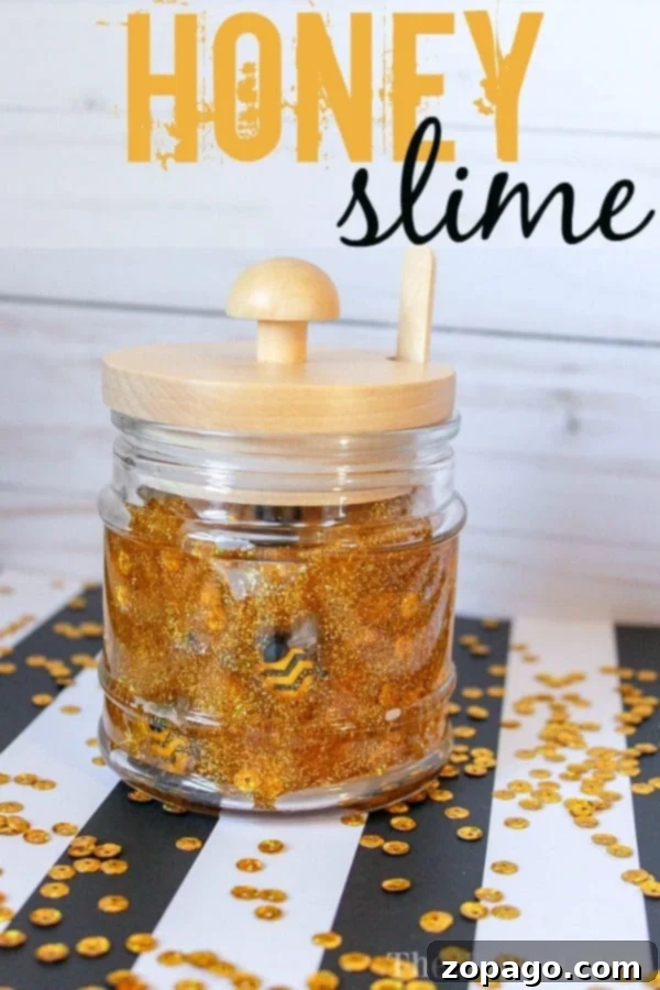 Make fun gold glitter honey slime with bees! Golden honey slime with glitter, ready for play.