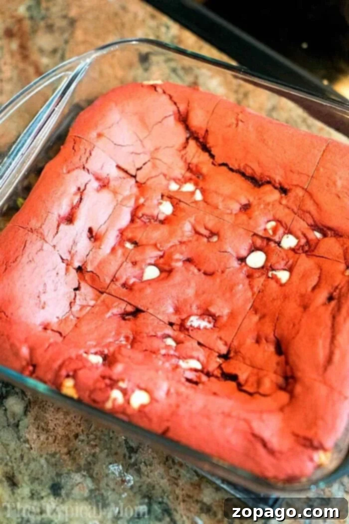Shortcut Red Velvet Brownies 4 Rich, vibrant red velvet brownies made effortlessly from cake mix, showcasing their delightful, fudgy texture.