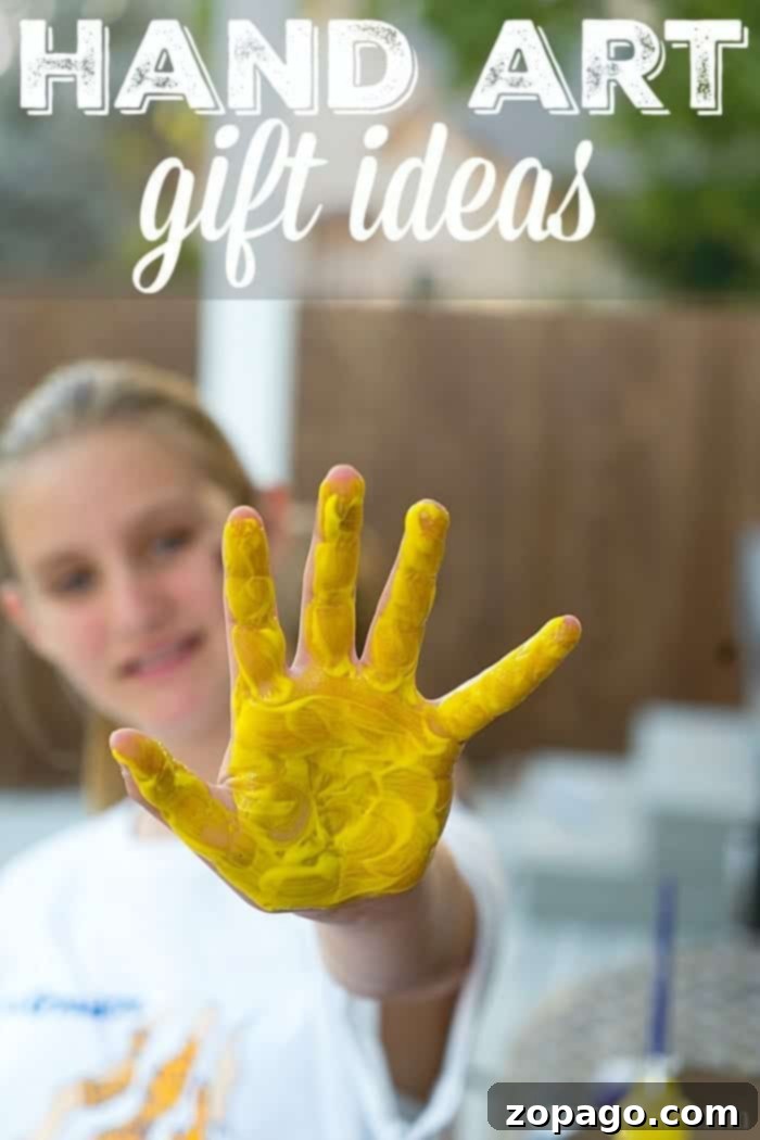 Handprint gift ideas. Collection of various handmade handprint and footprint art gift ideas
