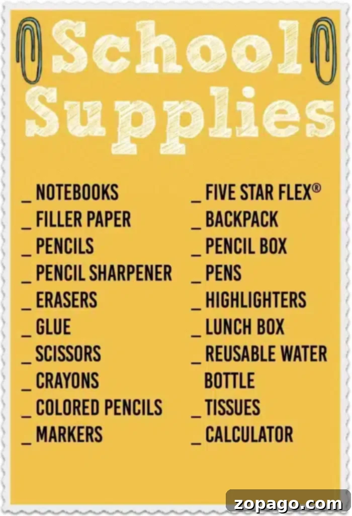 New school year checklist for teens, tweens, and elementary school students. What's necessary, what will keep them organized and what's cool to have! #school #backtoschool #printables #supply #list #new Essential School Supply Checklist for Students of All Ages