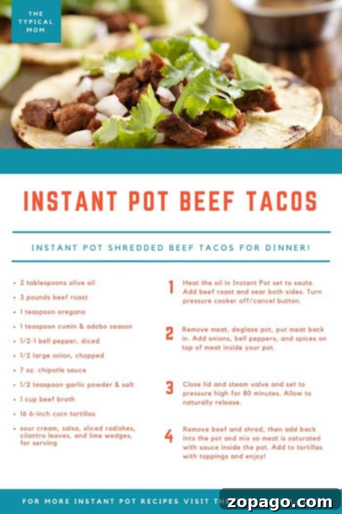 Instant Pot shredded beef tacos recipe you can make for dinner tonight! Flavorful tender beef in your Instant Pot has never been easier! #pressurecooker #instantpot #shredded #beef #tacos #healthy #easy Carne Deshebrada Instant Pot - Authentic shredded beef