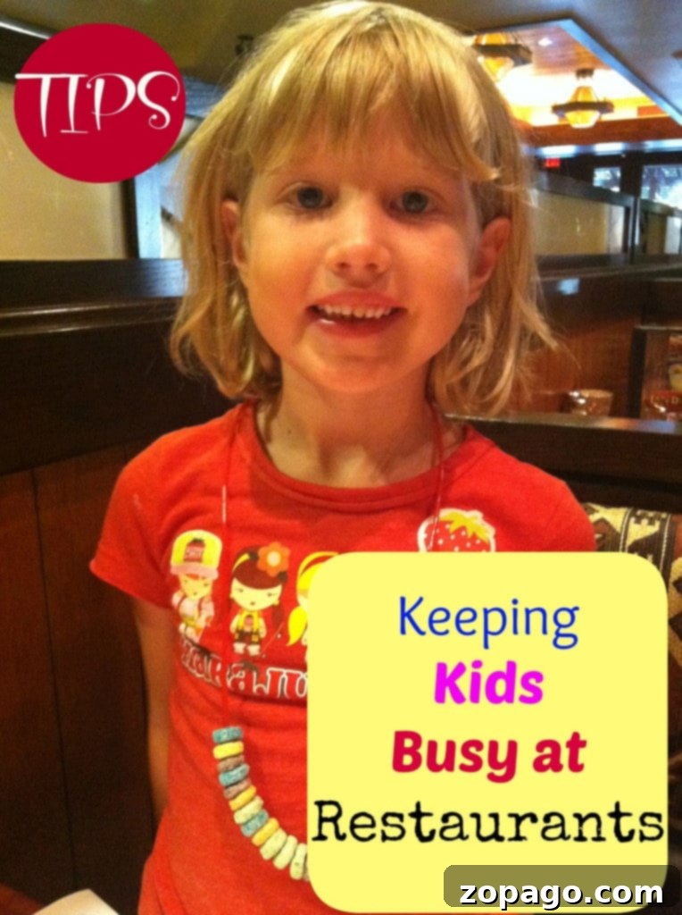 Creative Busy Box Ideas and Strategies for Keeping Kids Engaged at Restaurants Child happily engaged with a busy box activity at a restaurant table, illustrating effective strategies for keeping kids busy while dining out.
