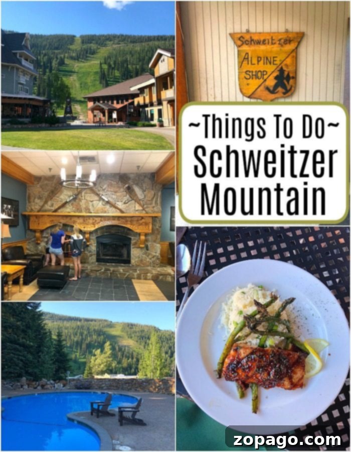 Selkirk Lodge, a cozy accommodation option at Schweitzer Resort. Exterior of Selkirk Lodge at Schweitzer Mountain Resort in summer